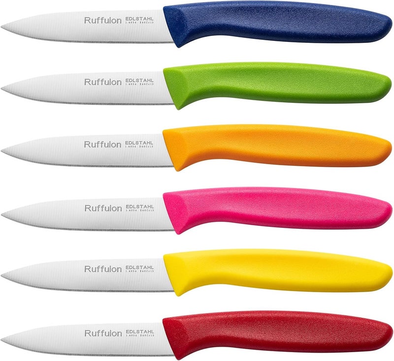 Ruffulon Paring Knife Fruit Knife Set (6 Pieces), Ultra Sharp Stainless Steel Vegetable and Fruit Knife with PP Plastic Ergonomic Handle for Cutting Fruits and Vegetables. - Image 1